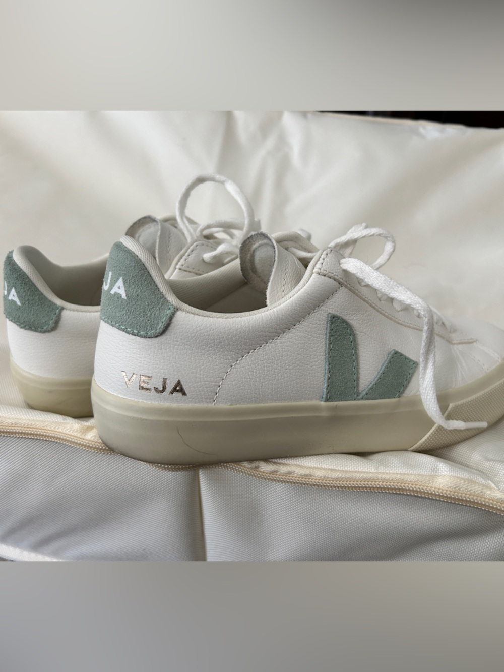 Veja Women’s White Leather Sneakers with Green V Accent